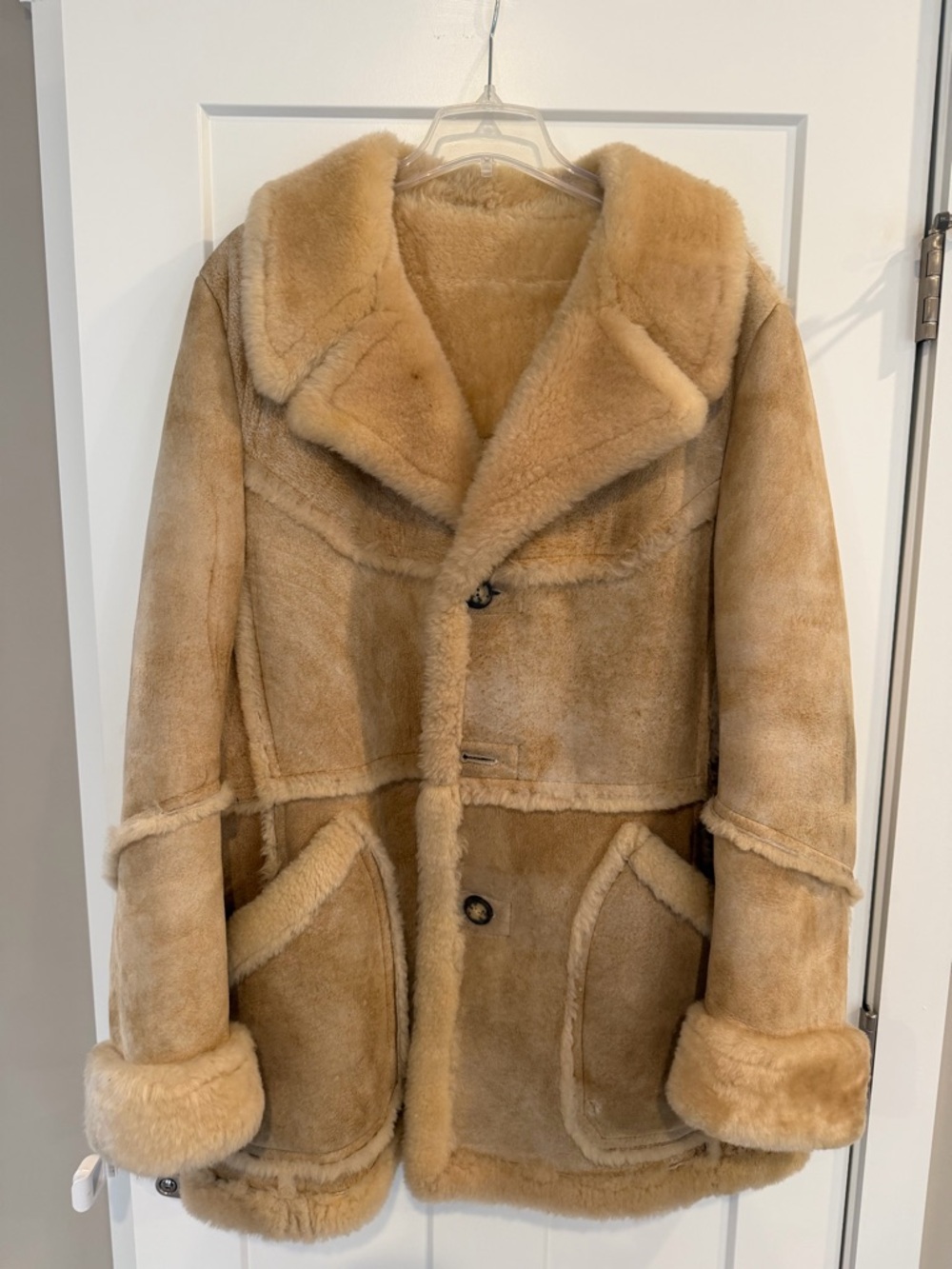 Vintage Sheepskin Heavy Jacket Unisex Shearling Coat 100% Pure Wool Size 46